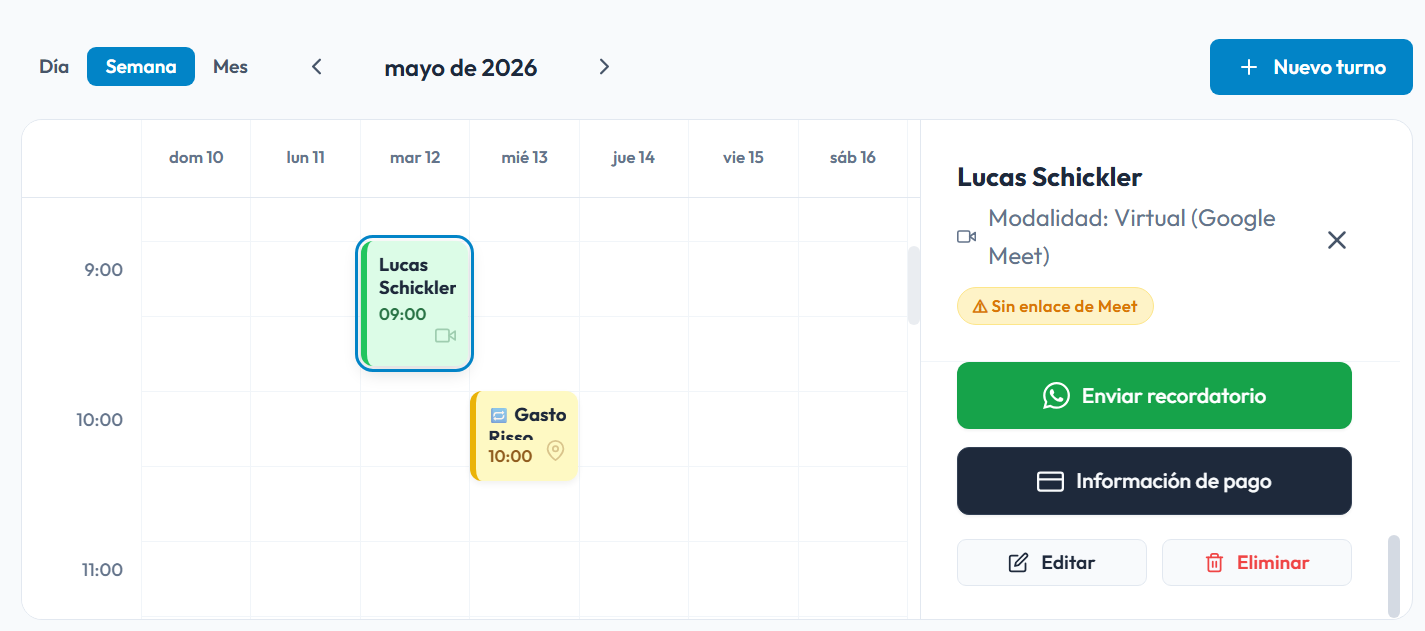 Psicoagenda — Panel de gestión clínica moderna